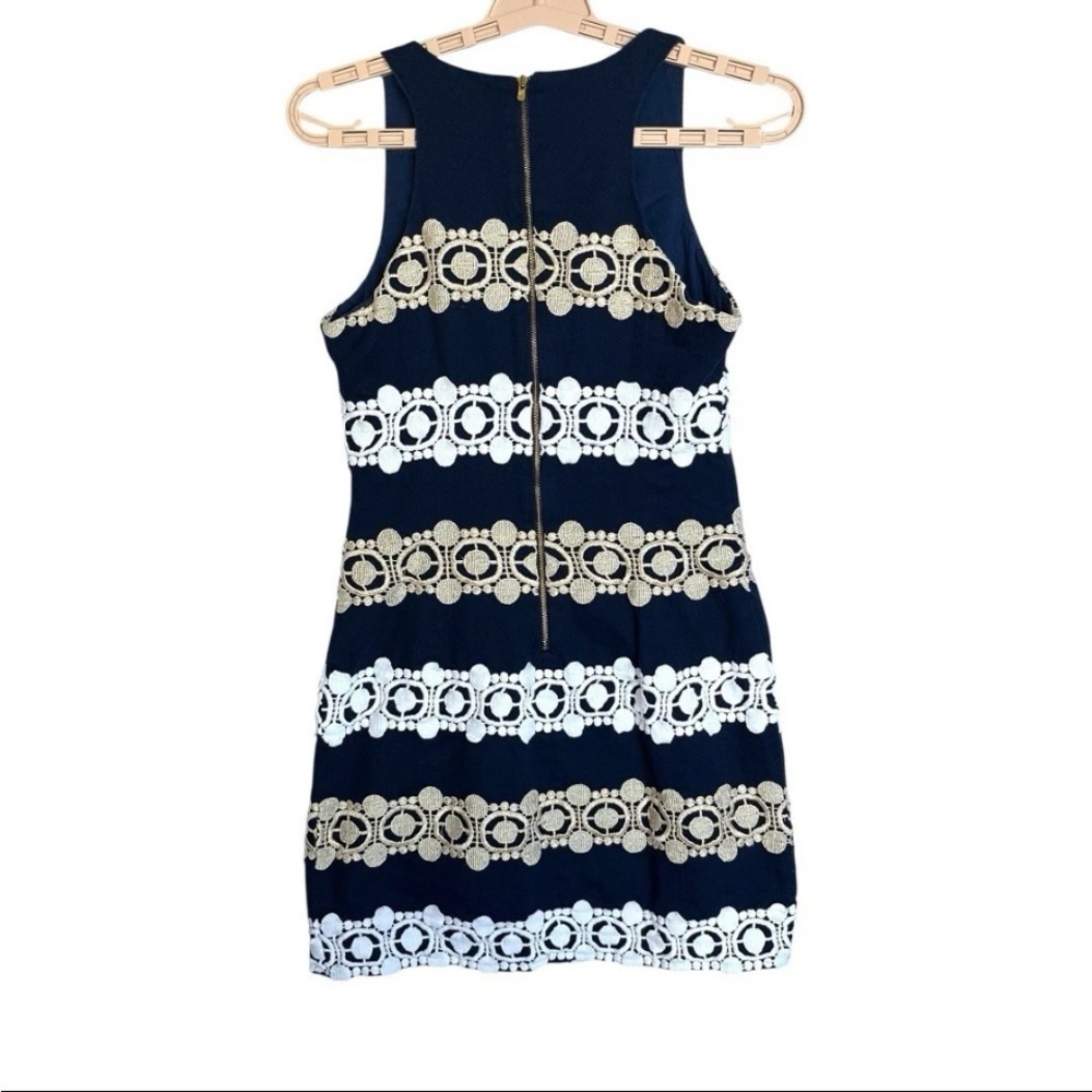 Lilly Pulitzer Augusta Shift Dress Sz 0 Applique Anchors Nautical Navy Gold EUC - Picture 2 of 15